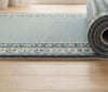 Handmade Blue Wool Area Rug, Tribal Geometric Design, 7x12 ft