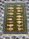 Hand-Knotted Wool Runner Rug, Fish Abstract Design, Plush Living Room Carpet