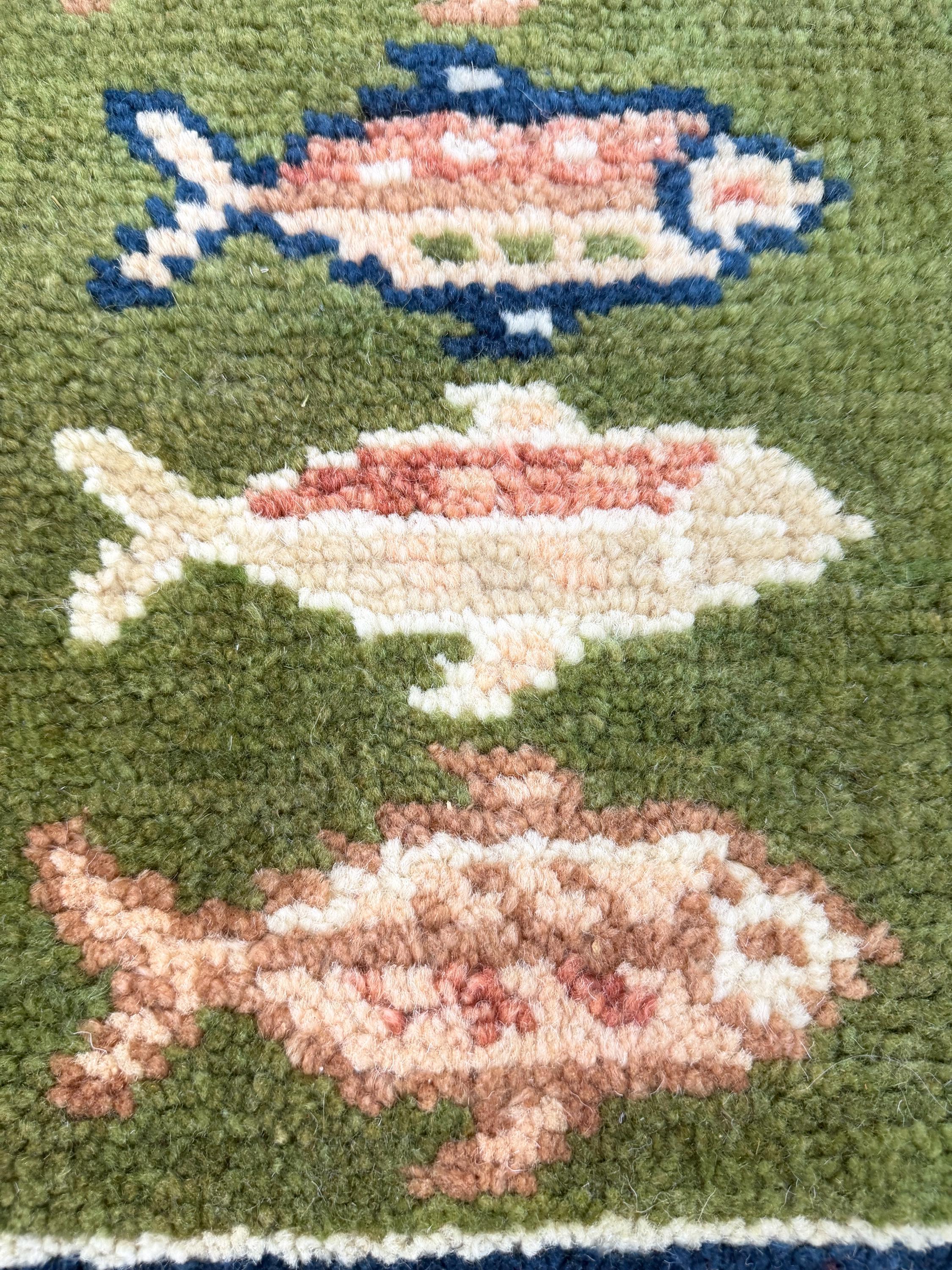 Hand-Knotted Wool Runner Rug, Fish Abstract Design, Plush Living Room Carpet