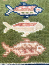 Hand-Knotted Wool Runner Rug, Fish Abstract Design, Plush Living Room Carpet