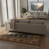 Navy Blue Traditional Medallion Wool Rug, Floral Oriental Carpet, Ivory Border