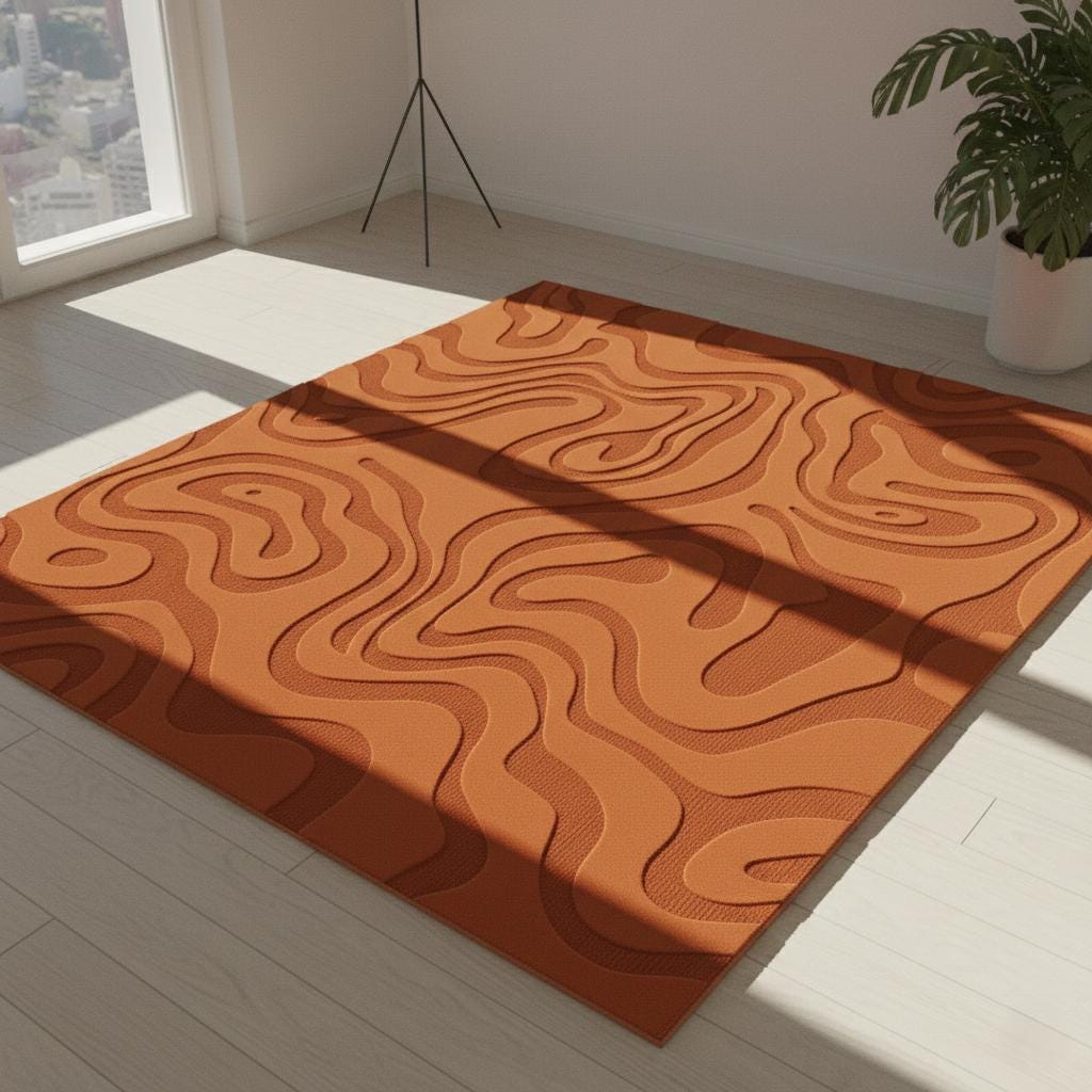 Handmade Beige Wool Area Rug, Modern Abstract 3D Contour Design