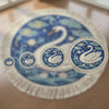 Handmade Celestial Swan Rug, Boho Nursery Decor, Round Tufted Carpet