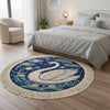 Handmade Celestial Swan Rug, Boho Nursery Decor, Round Tufted Carpet