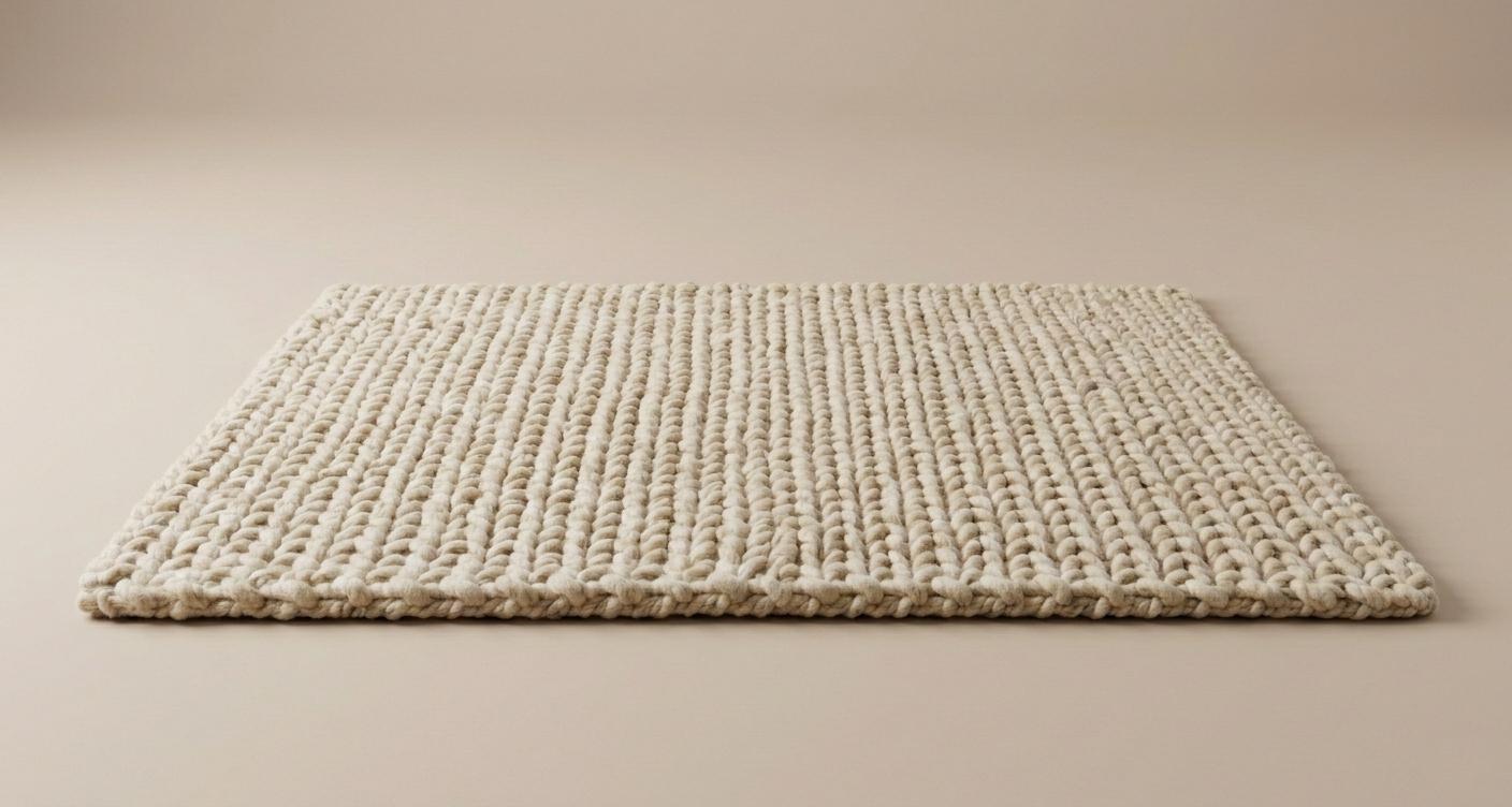 Chunky Knit Wool Rug, Cream Scandinavian Minimalist Carpet, Cozy Nursery Living Room