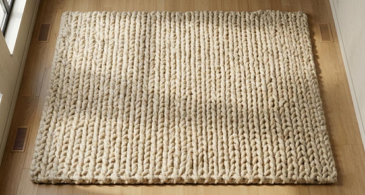 Chunky Knit Wool Rug, Cream Scandinavian Minimalist Carpet, Cozy Nursery Living Room