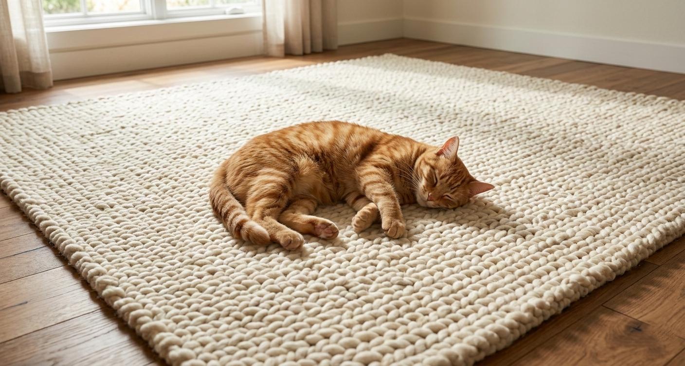 Chunky Knit Wool Rug, Cream Scandinavian Minimalist Carpet, Cozy Nursery Living Room