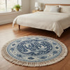Handmade Blue Koi Fish Round Rug, Japanese Coastal Decor