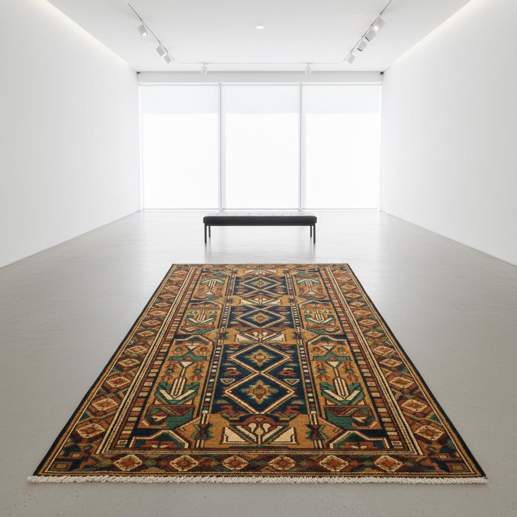 Hand-Knotted Wool Area Rug, Vintage Persian Style Floral Medallion, Light Blue Beige Carpet