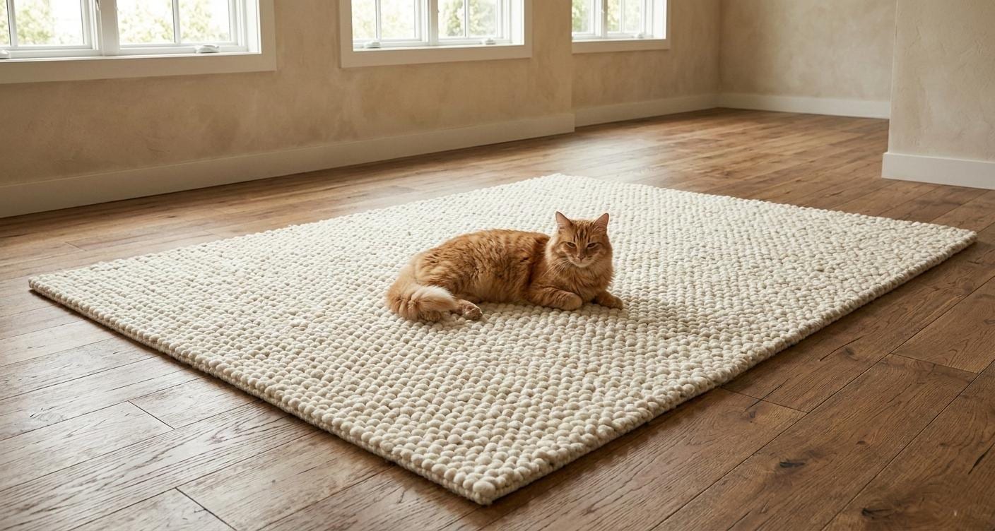 Chunky Wool Pebble Rug, Handwoven Cream Textured Carpet, Scandinavian Minimalist Home