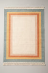 Handmade Pastel Border Area Rug, Modern Oushak Carpet with Fringe