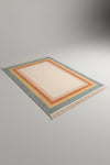 Handmade Pastel Border Area Rug, Modern Oushak Carpet with Fringe
