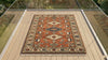 Hand-Knotted Wool Oushak Rug, Rust Red Geometric Tribal Design