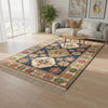 Hand-Knotted Oushak Wool Rug, Navy Blue Floral Medallion Oriental Boho Carpet