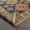 Hand-Knotted Oushak Wool Rug, Navy Blue Floral Medallion Oriental Boho Carpet