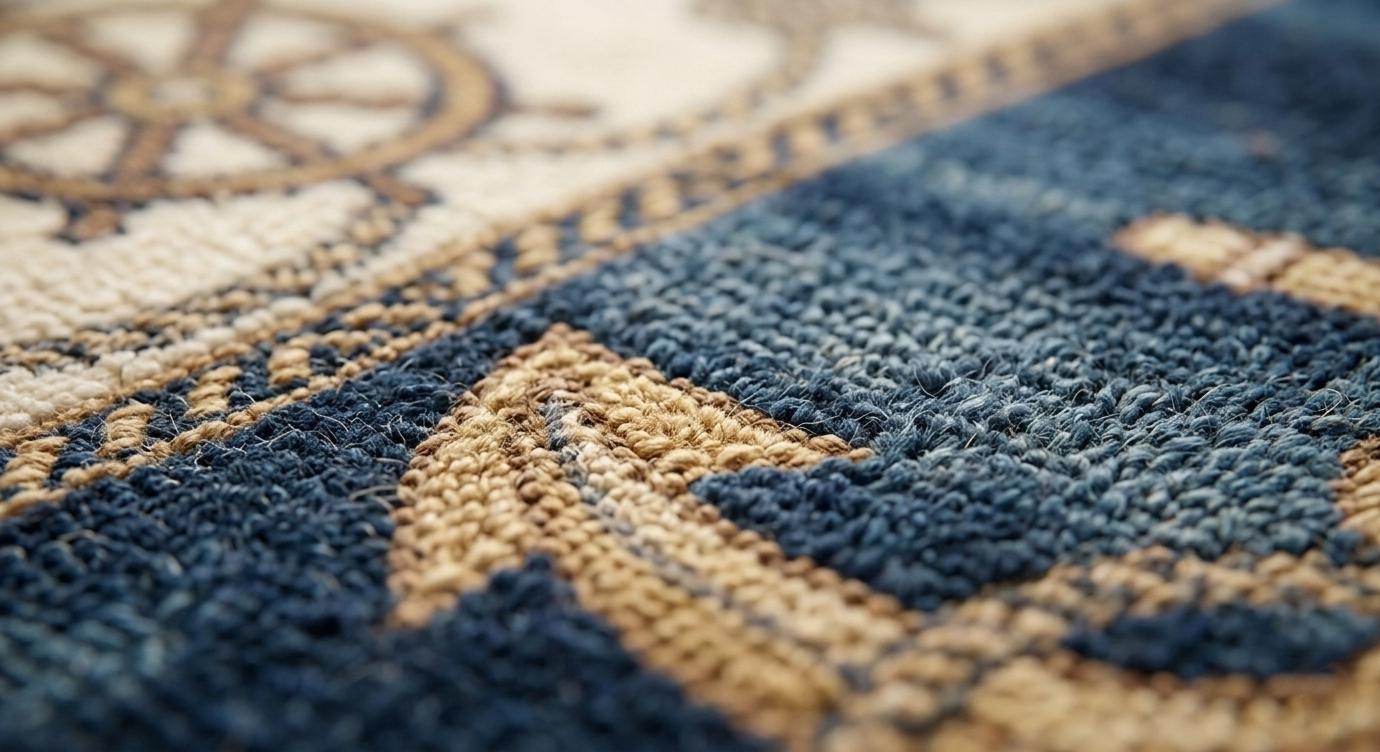 Nautical Anchor Rug, Navy Blue Coastal Area Carpet, Hand-Knotted Wool Beach House Decor