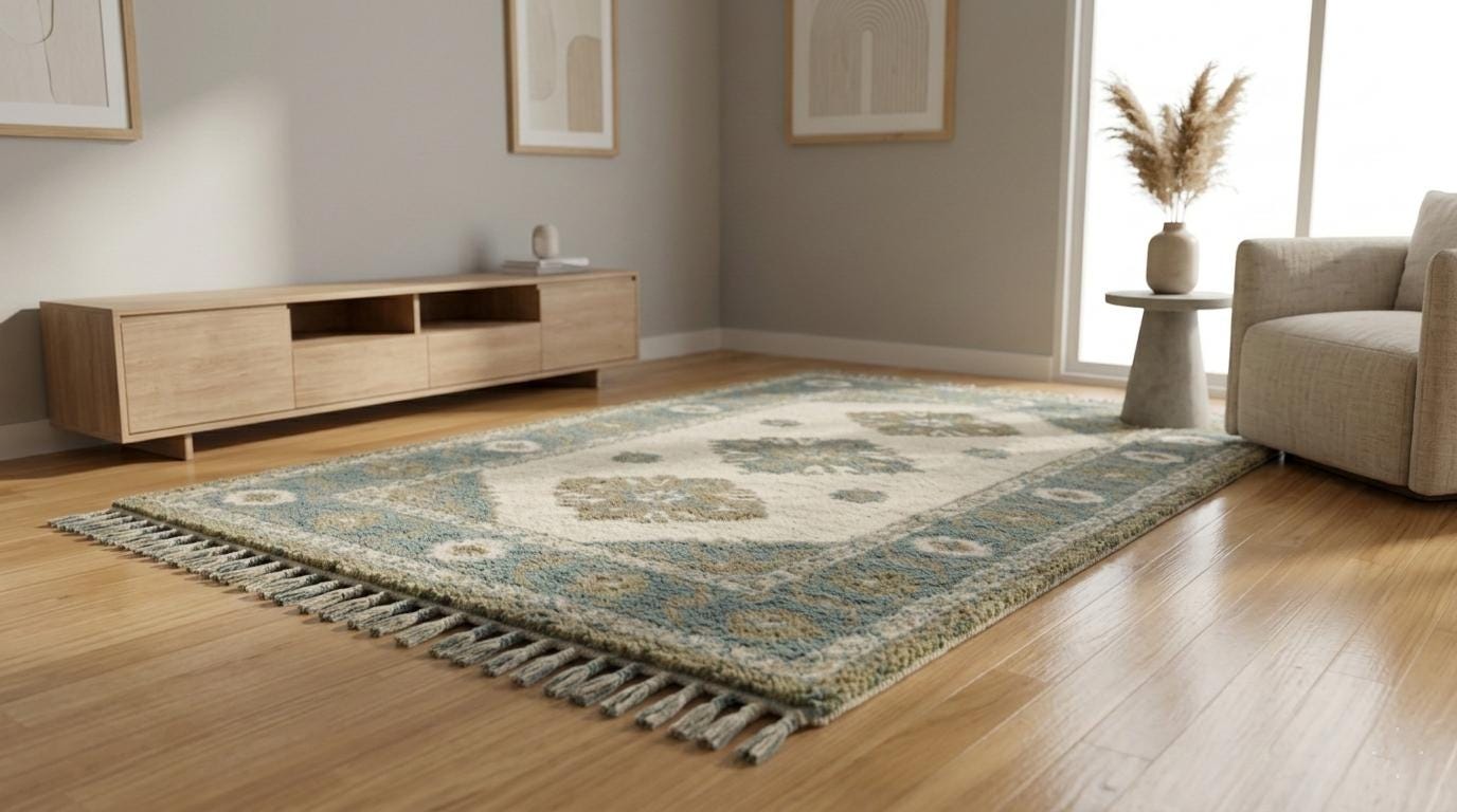 Sage Green Vintage Oushak Rug, Traditional Floral Medallion Area Carpet
