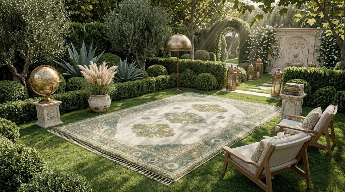 Sage Green Vintage Oushak Rug, Traditional Floral Medallion Area Carpet