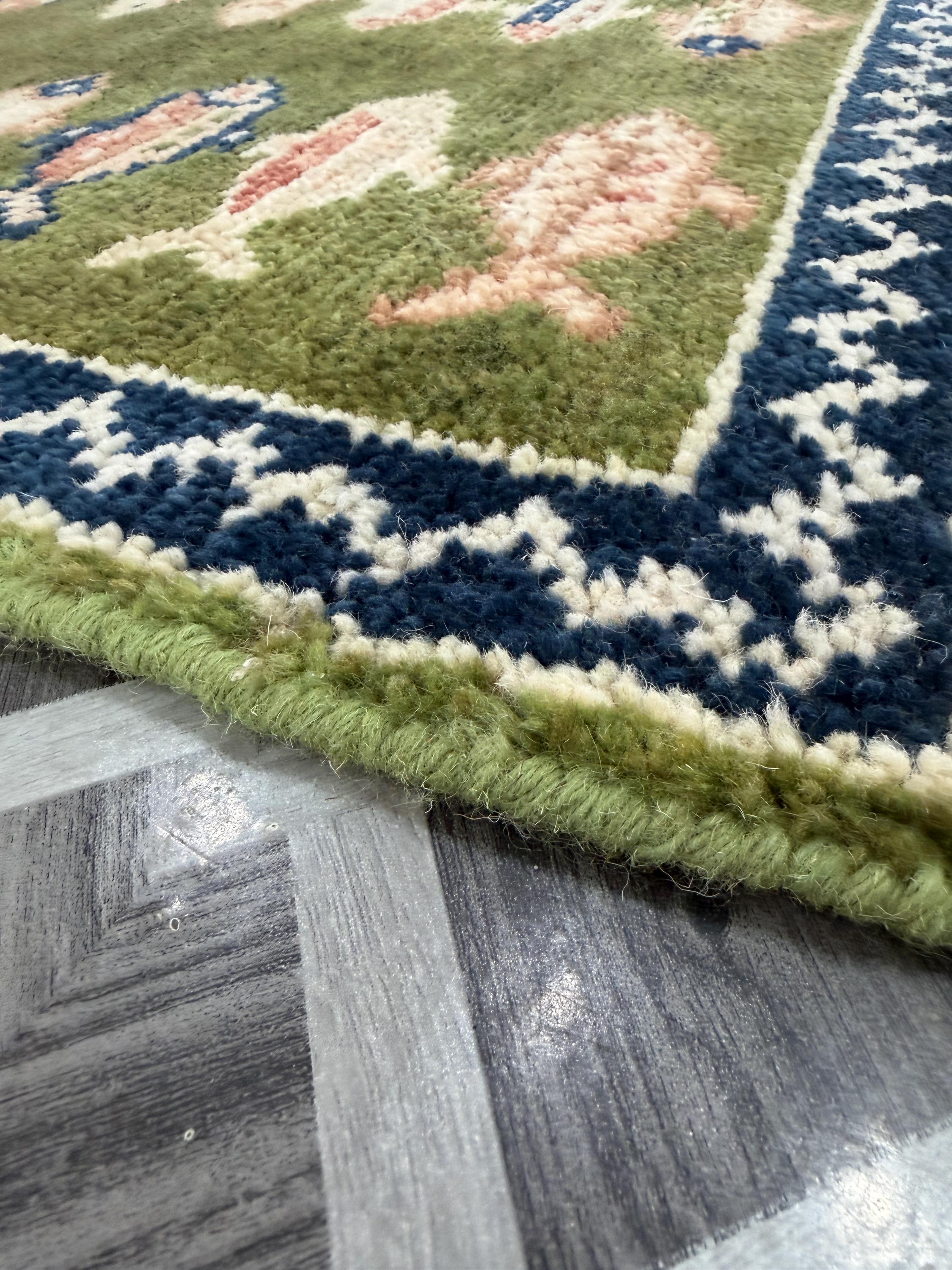 Hand-Knotted Wool Runner Rug, Fish Abstract Design, Plush Living Room Carpet