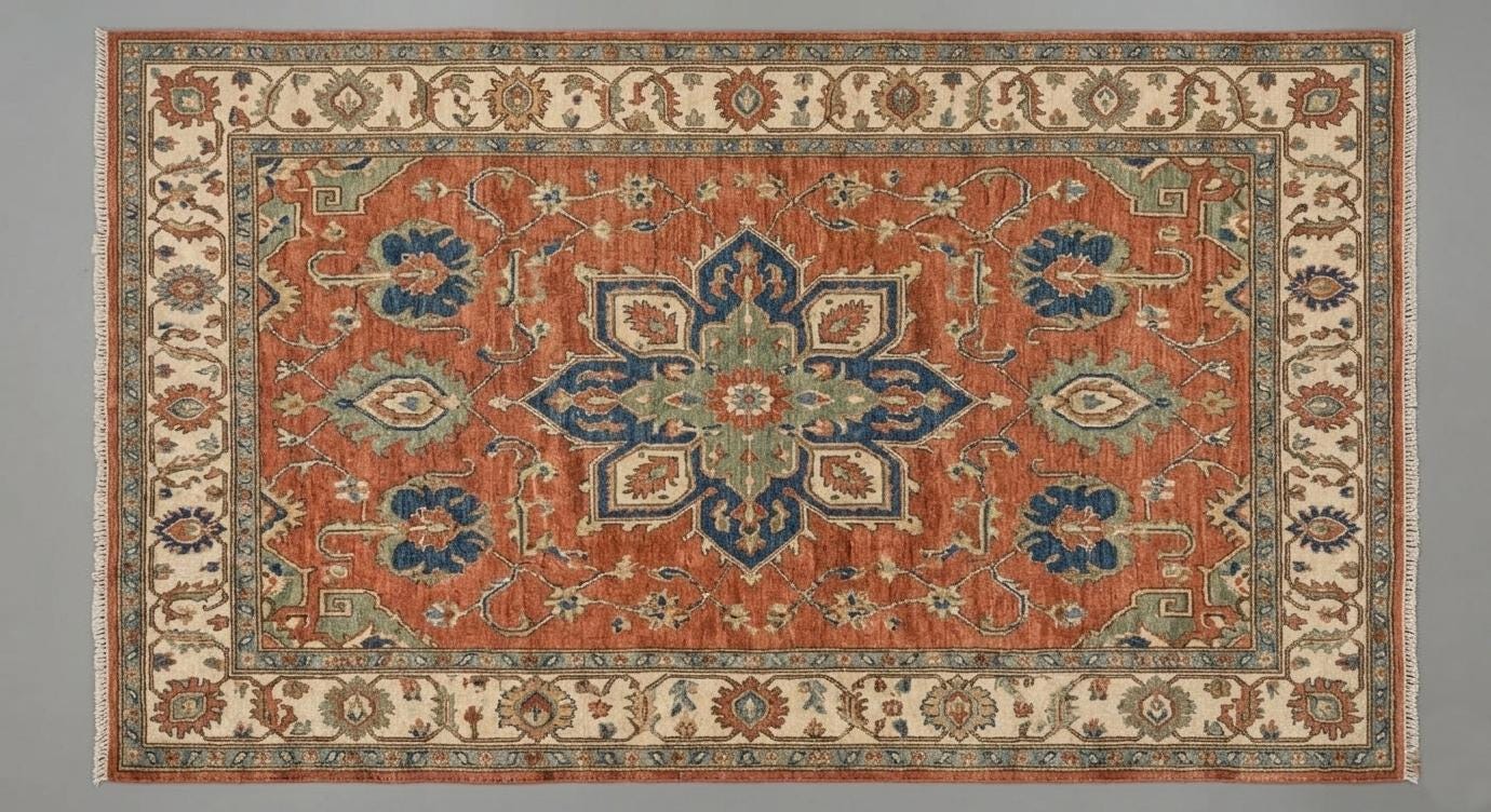 Hand-Knotted Wool Oushak Rug - Terracotta  Red , Traditional Style
