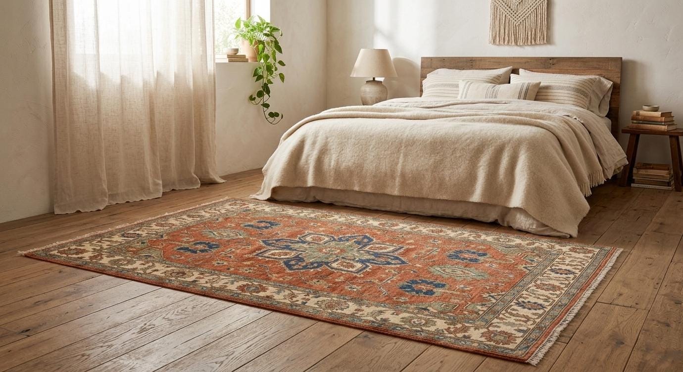 Hand-Knotted Wool Oushak Rug - Terracotta  Red , Traditional Style