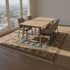 Navy Blue Traditional Medallion Wool Rug, Floral Oriental Carpet, Ivory Border