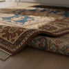 Navy Blue Traditional Medallion Wool Rug, Floral Oriental Carpet, Ivory Border