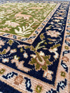 Handmade Green Persian Wool Rug, Navy Floral Border Carpet (6x6ft)