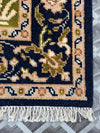 Handmade Green Persian Wool Rug, Navy Floral Border Carpet (6x6ft)
