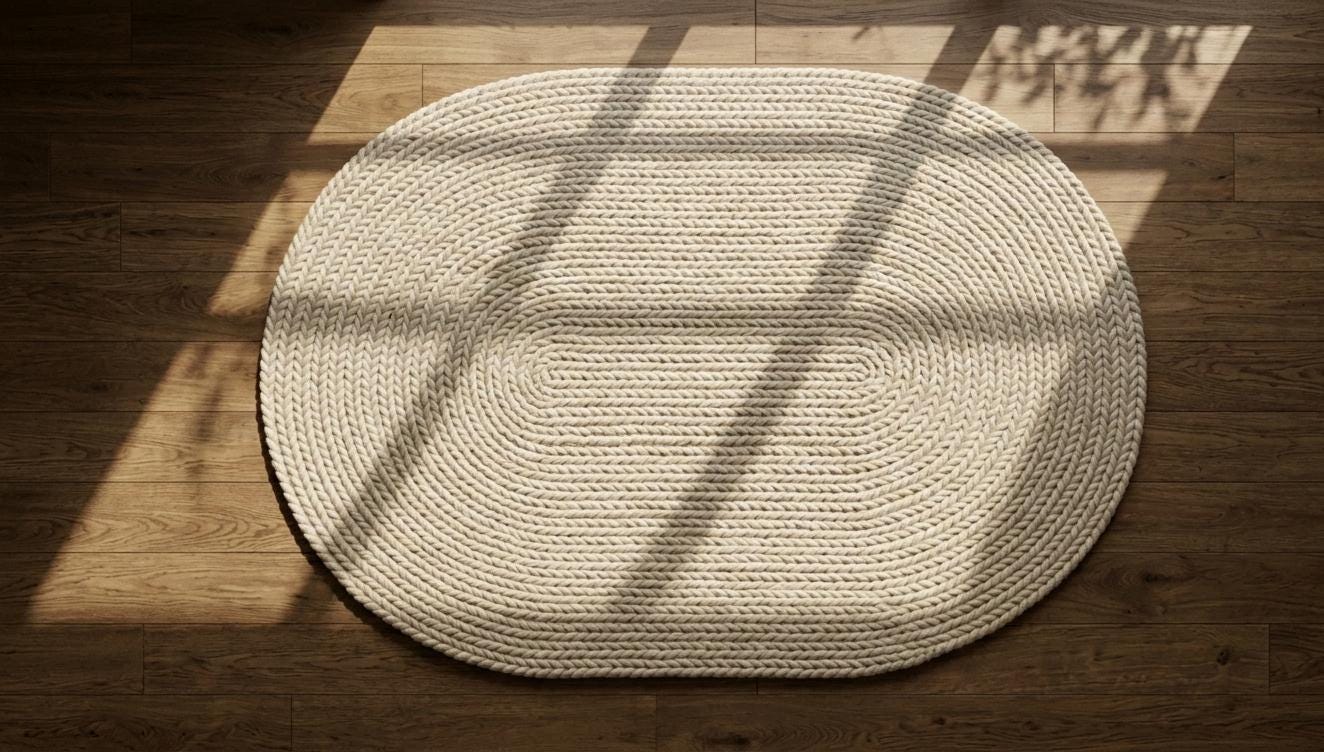 Handwoven Oval Wool Rug – Chunky Braided Cream Scandinavian Carpet