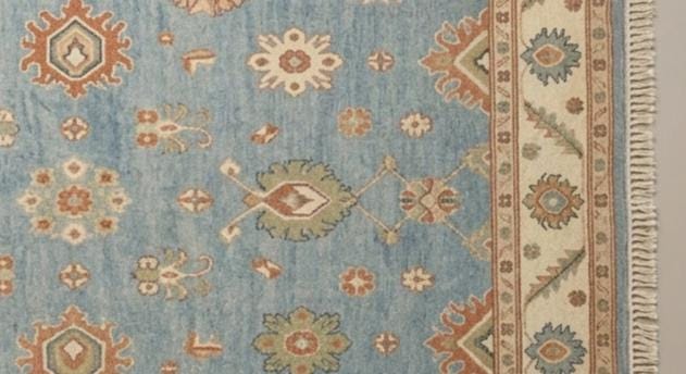Handmade Blue Oushak Wool Rug, Vintage Tribal Boho Carpet, Custom Size .