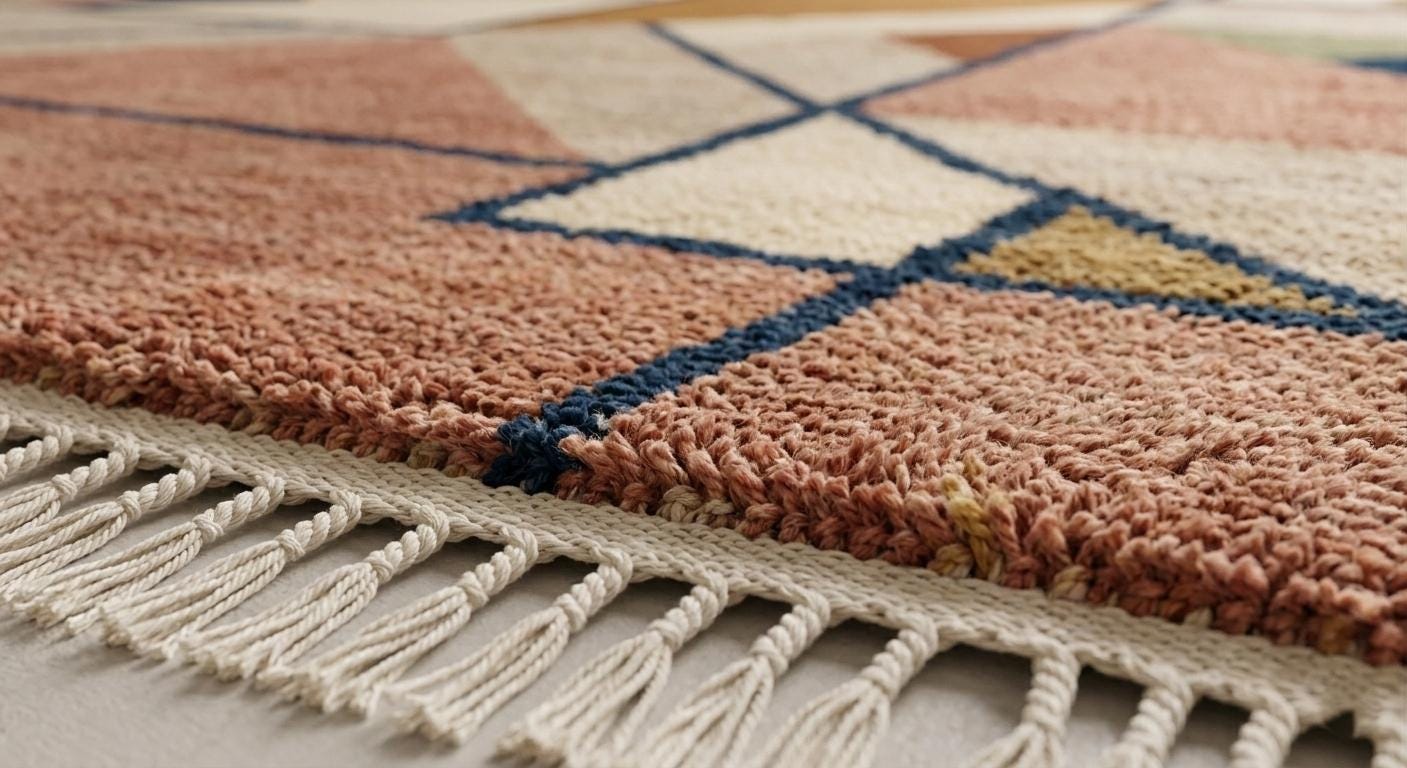 Handmade Wool Geometric Rug, Mid Century Modern Abstract Carpet, Boho Living Room Area Rug