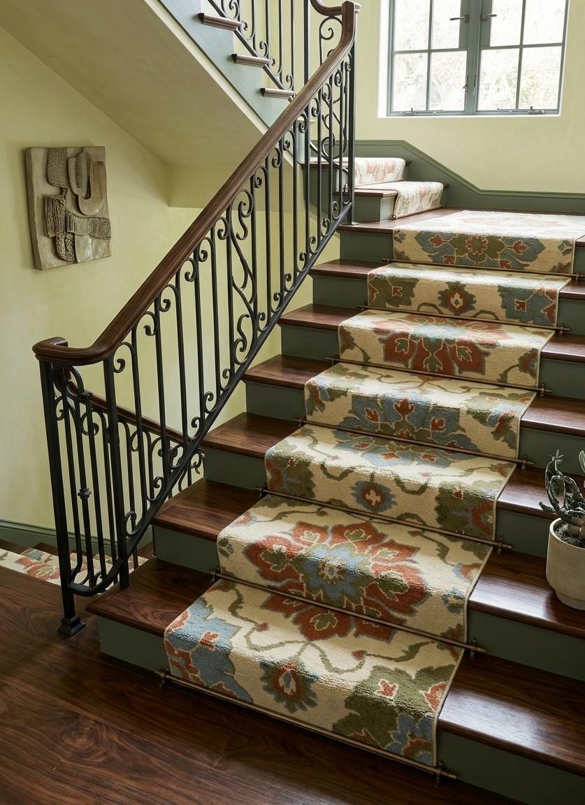 Hand-Knotted Wool Runner Rug, Vintage Floral Medallion, Boho Farmhouse Hallway Carpet