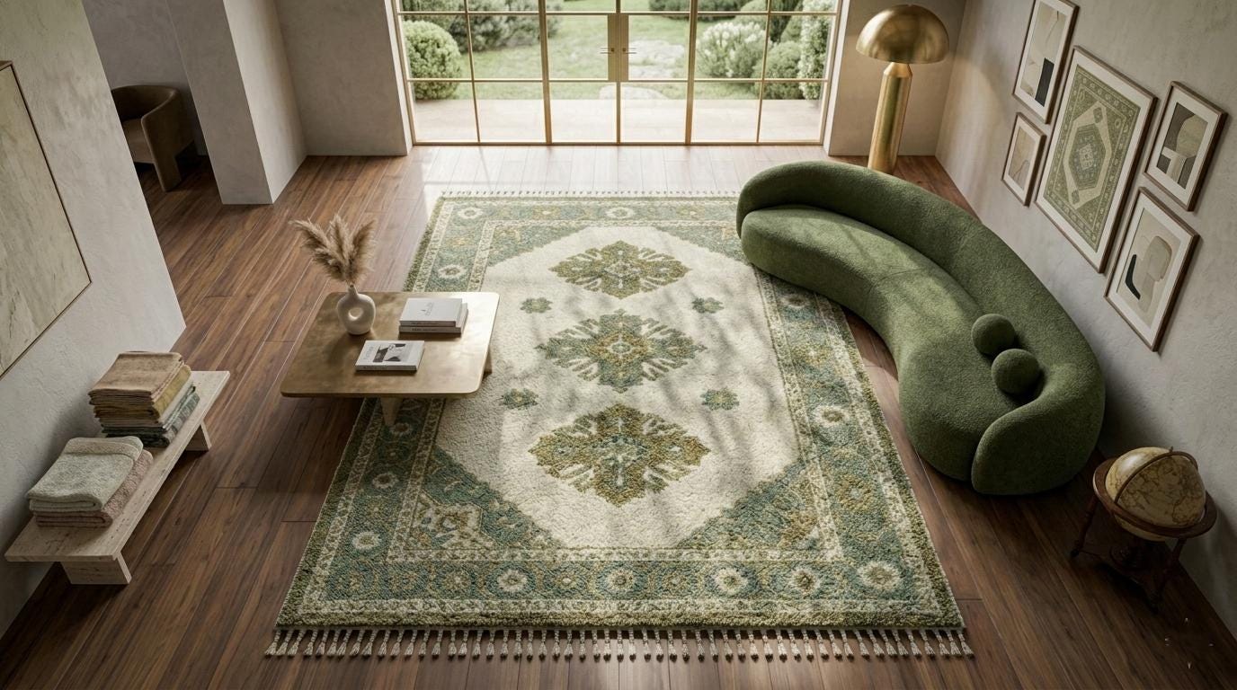 Sage Green Vintage Oushak Rug, Traditional Floral Medallion Area Carpet