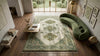 Sage Green Vintage Oushak Rug, Traditional Floral Medallion Area Carpet