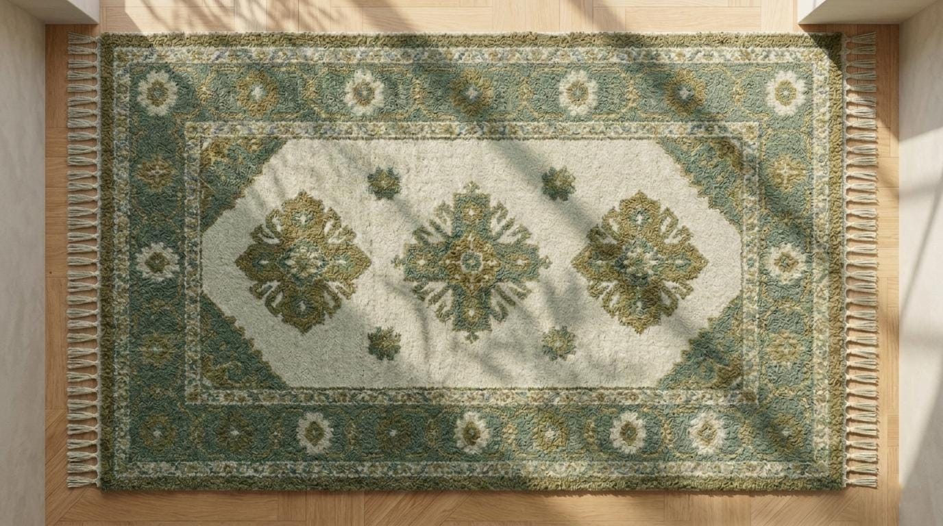 Sage Green Vintage Oushak Rug, Traditional Floral Medallion Area Carpet
