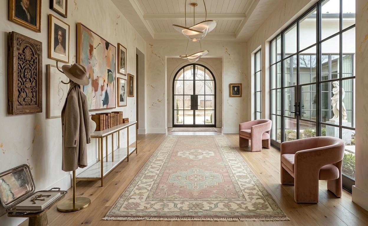 Hand Knotted Wool Runner Rug, Vintage Turkish Oushak Floral Hallway Carpet