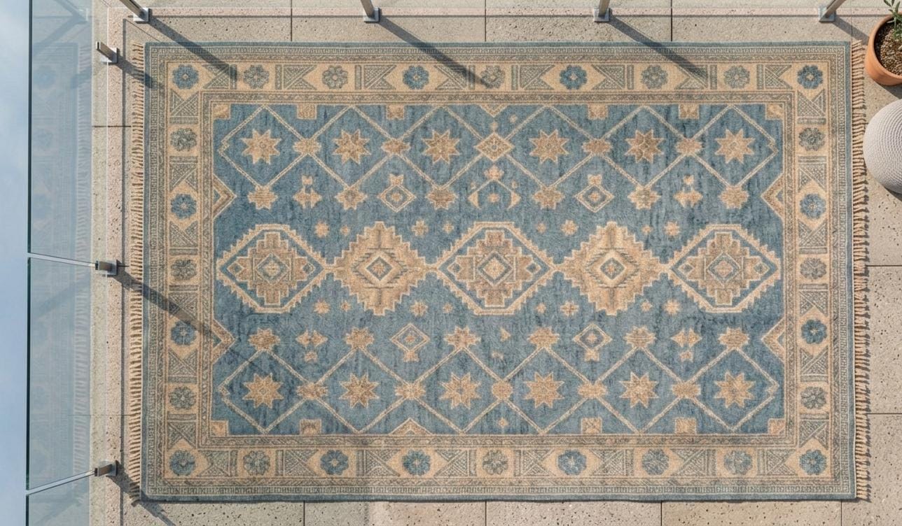 Hand-Knotted Oushak Rug, Sage Green Traditional Floral Wool Carpet