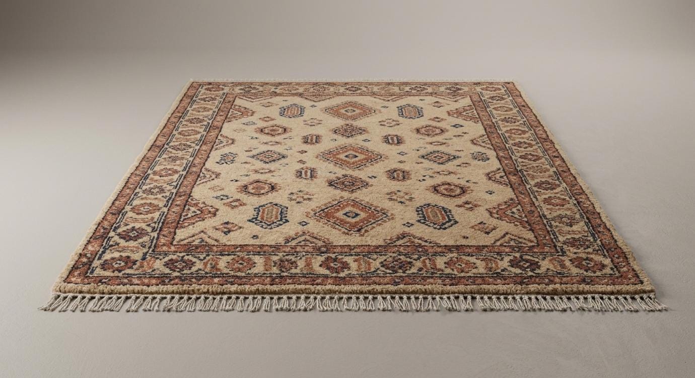 Hand Knotted Wool Rug, Tribal Geometric Oriental Carpet, Boho Rustic Living Room
