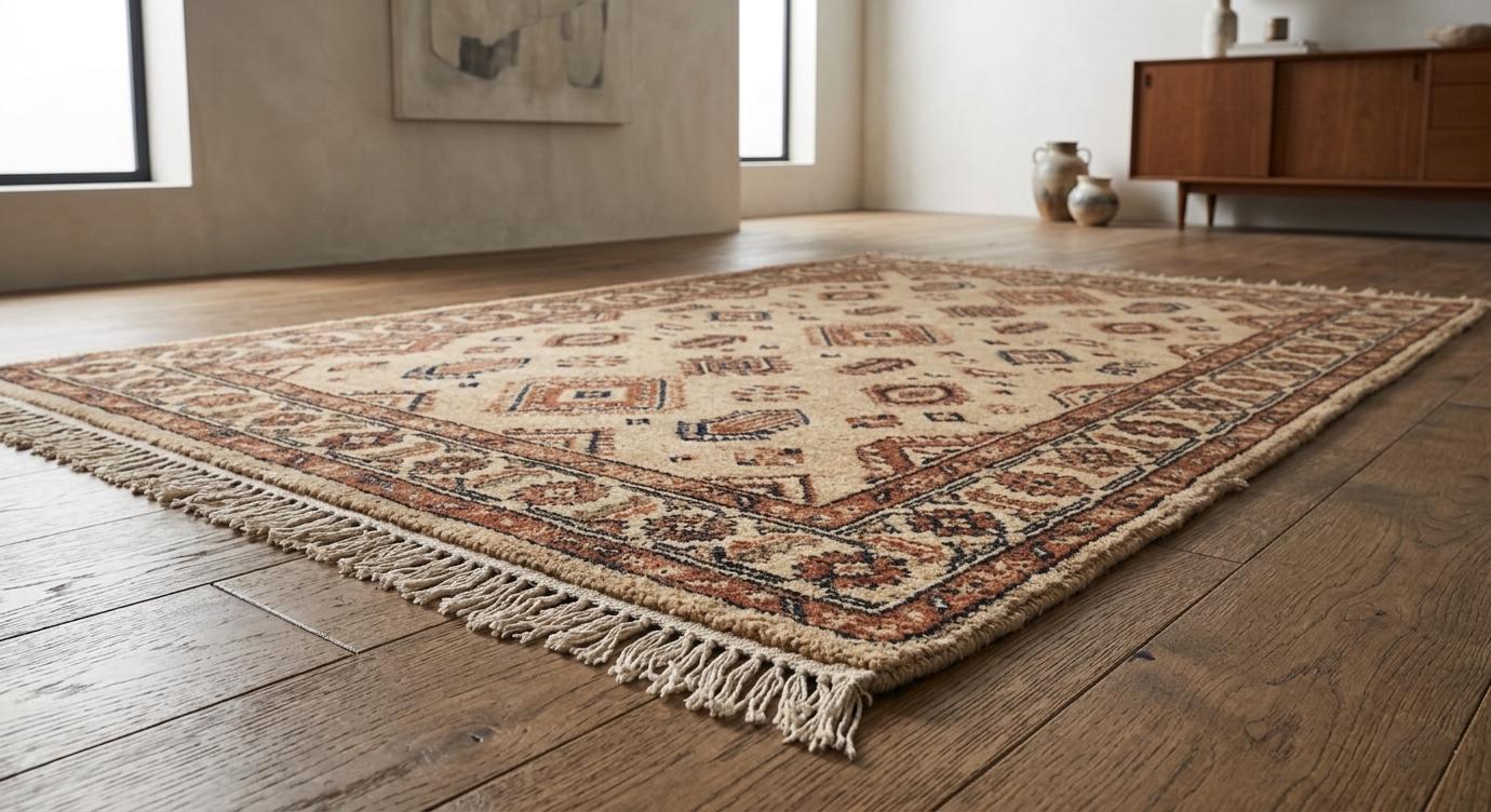 Hand Knotted Wool Rug, Tribal Geometric Oriental Carpet, Boho Rustic Living Room