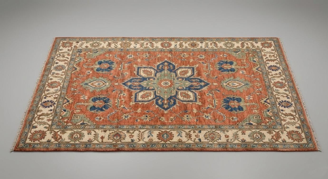 Hand-Knotted Wool Oushak Rug - Terracotta  Red , Traditional Style