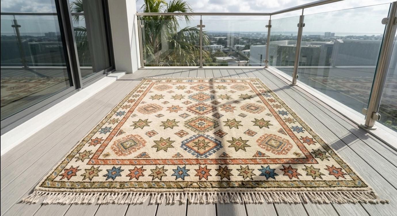 Handmade Wool Geometric Rug, Tribal Diamond Boho Carpet, Southwestern Farmhouse Area Rug