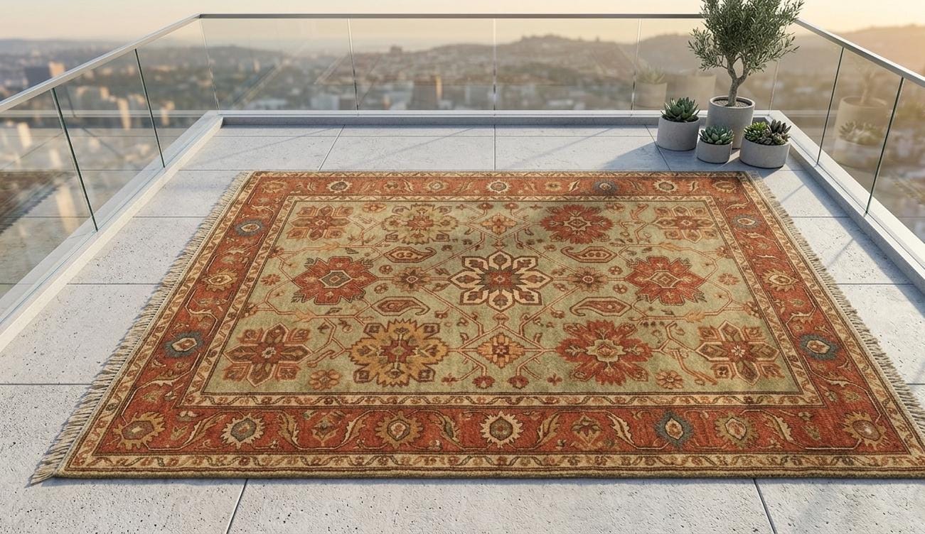 Sage Green Floral Oriental Rug, Handmade Vintage Persian Style Carpet (8x10 Ft)