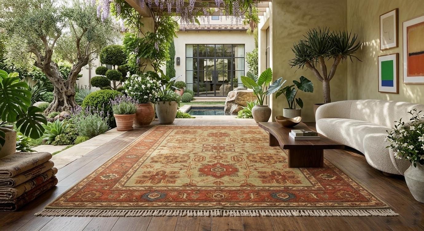 Sage Green Floral Oriental Rug, Handmade Vintage Persian Style Carpet (8x10 Ft)