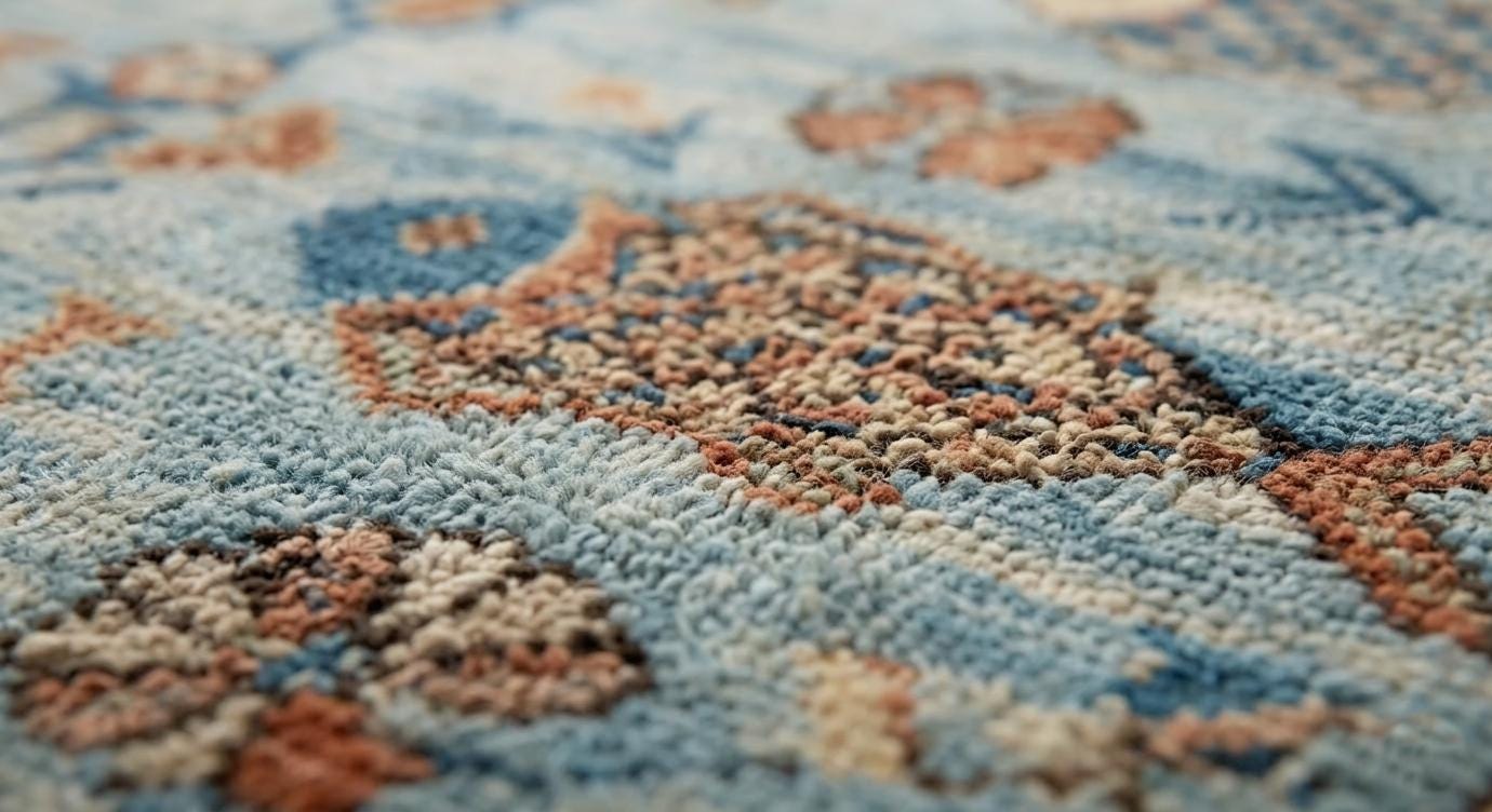 Hand-Knotted Wool Fish Rug, Blue Rustic Coastal Farmhouse Carpet
