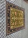 Hand Knotted Wool Oriental Rug, Green Floral Navy Border Carpet