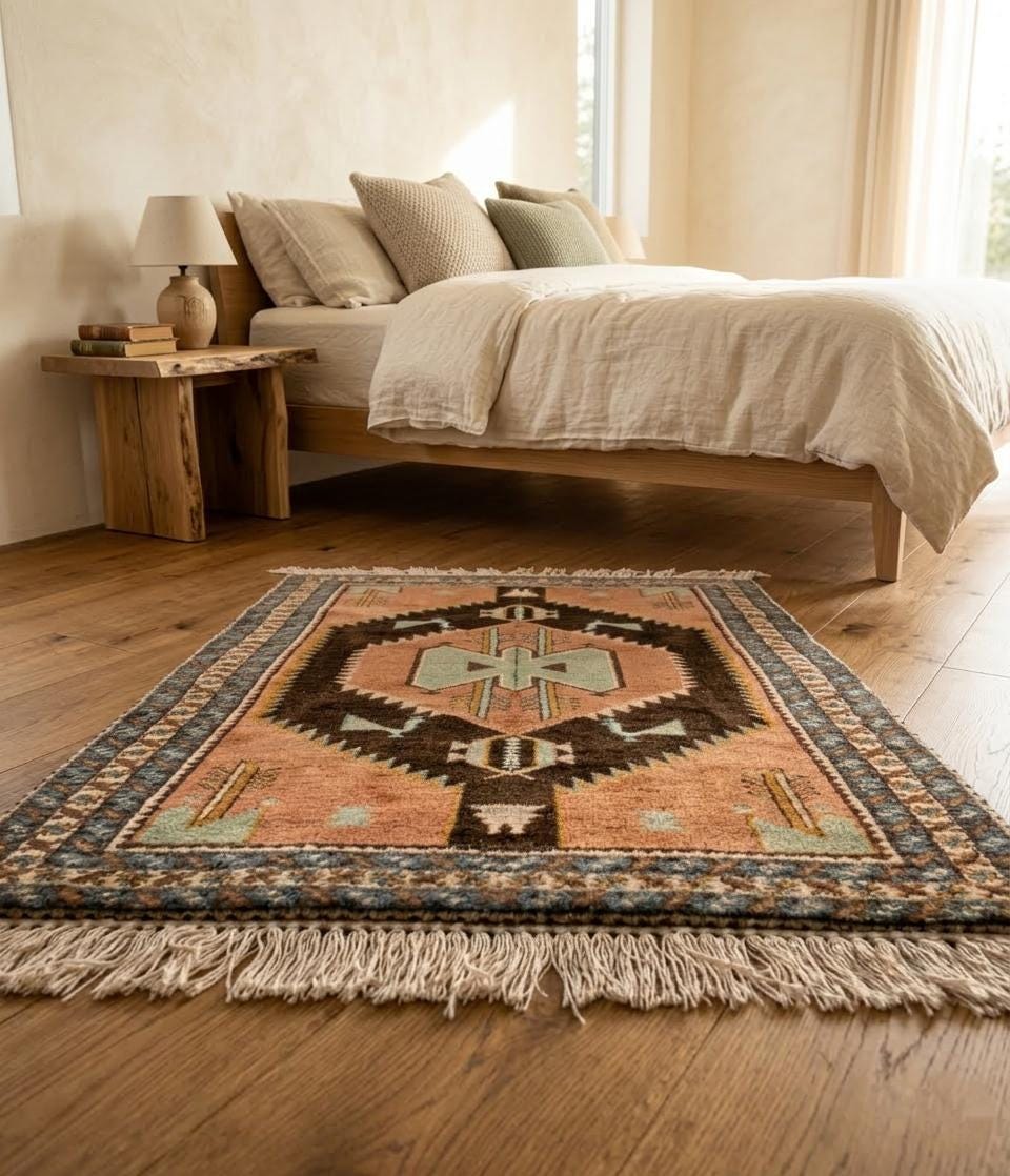 Hand-Knotted Oushak Inspired Wool Rug, Traditional Floral Living Room Carpet