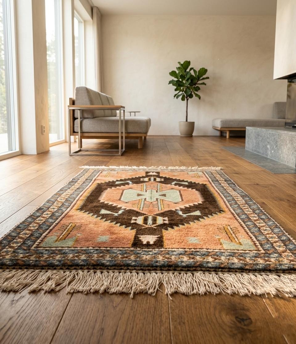 Hand-Knotted Oushak Inspired Wool Rug, Traditional Floral Living Room Carpet