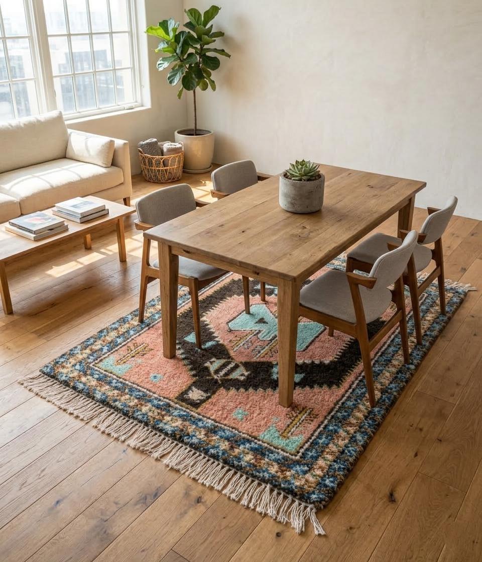 Hand-Knotted Oushak Inspired Wool Rug, Traditional Floral Living Room Carpet