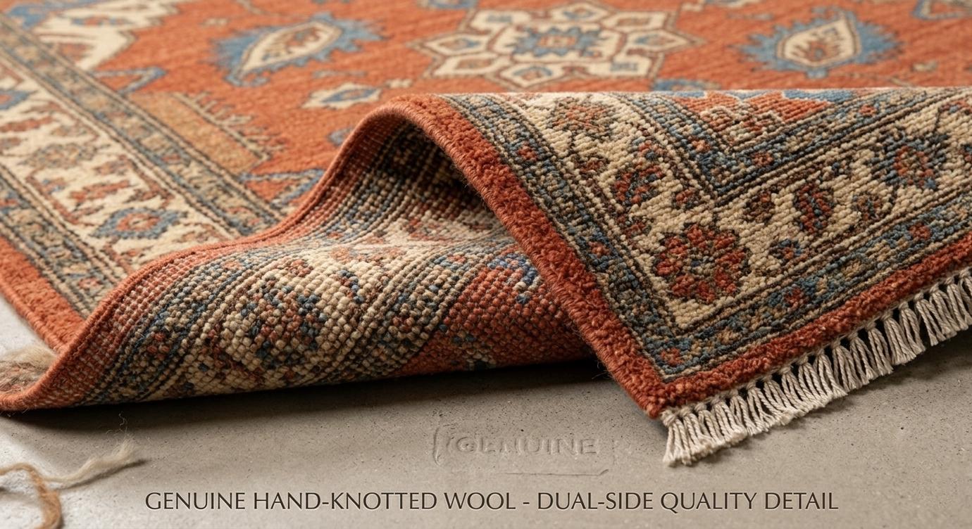 Hand Knotted Wool Turkish Rug, Terracotta Blue Oriental Area Carpet